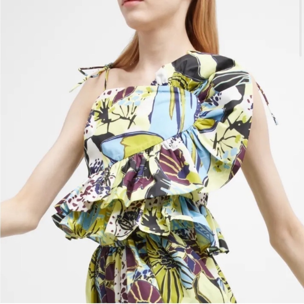 NWT Tanya Taylor Multi-Color Floral Ruffle One-Shoulder Top sz8